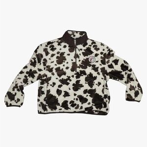 Buc-ee”s Cow Print Quarter Zip Fleece Pullover Sweatshirt Jacket Sz L